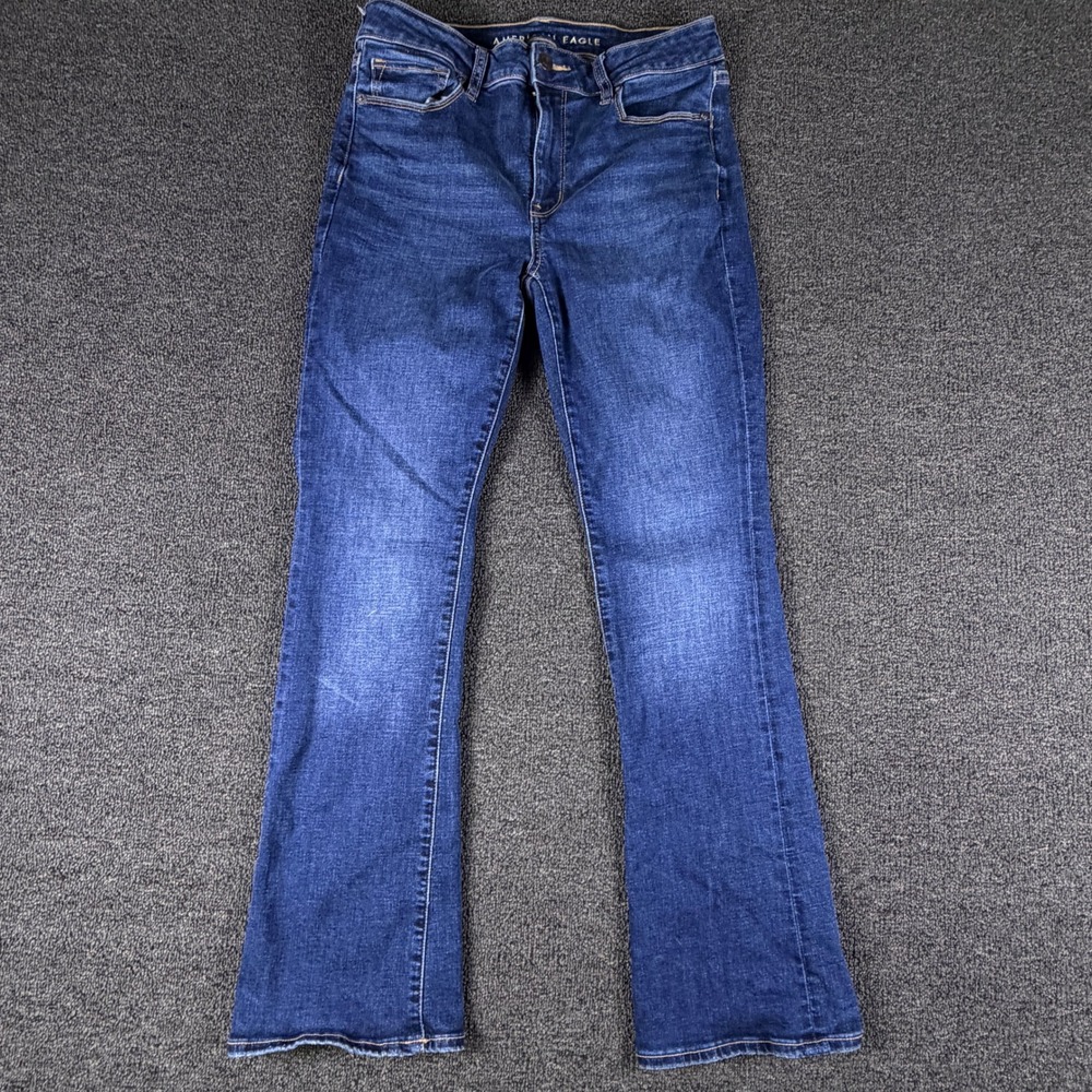 American Eagle Jeans Womens 8 Short High-Rise Skinny Kick Blue Stretch EUC